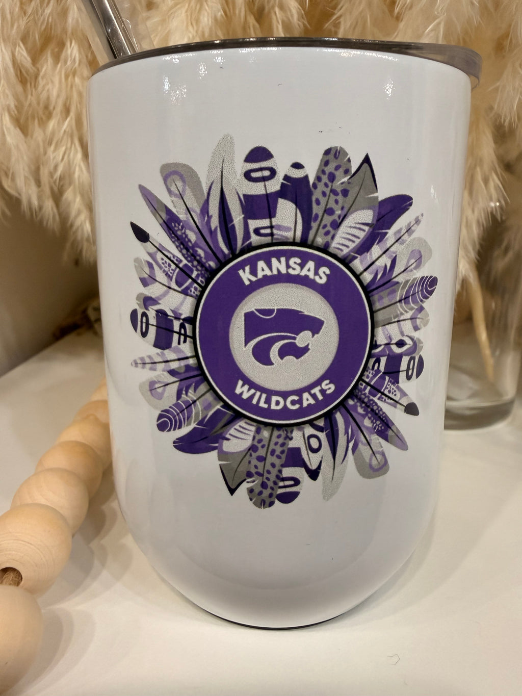 Kansas Wildcats Feathers 12 oz Wine Tumbler