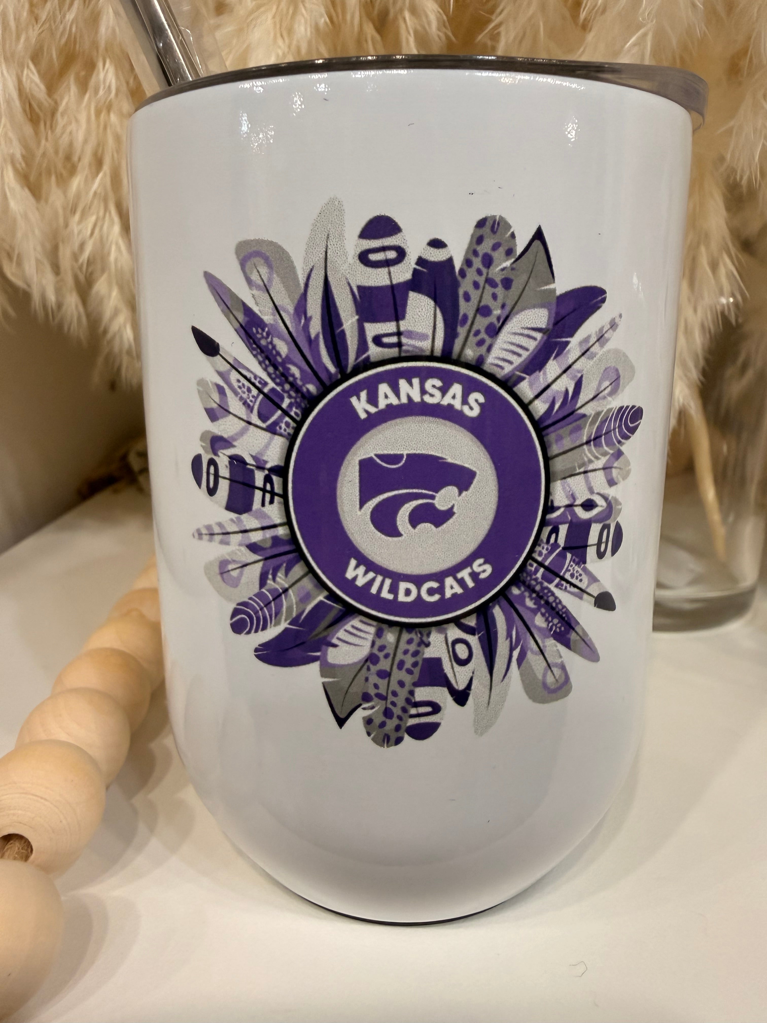 Kansas Wildcats Feathers 12 oz Wine Tumbler