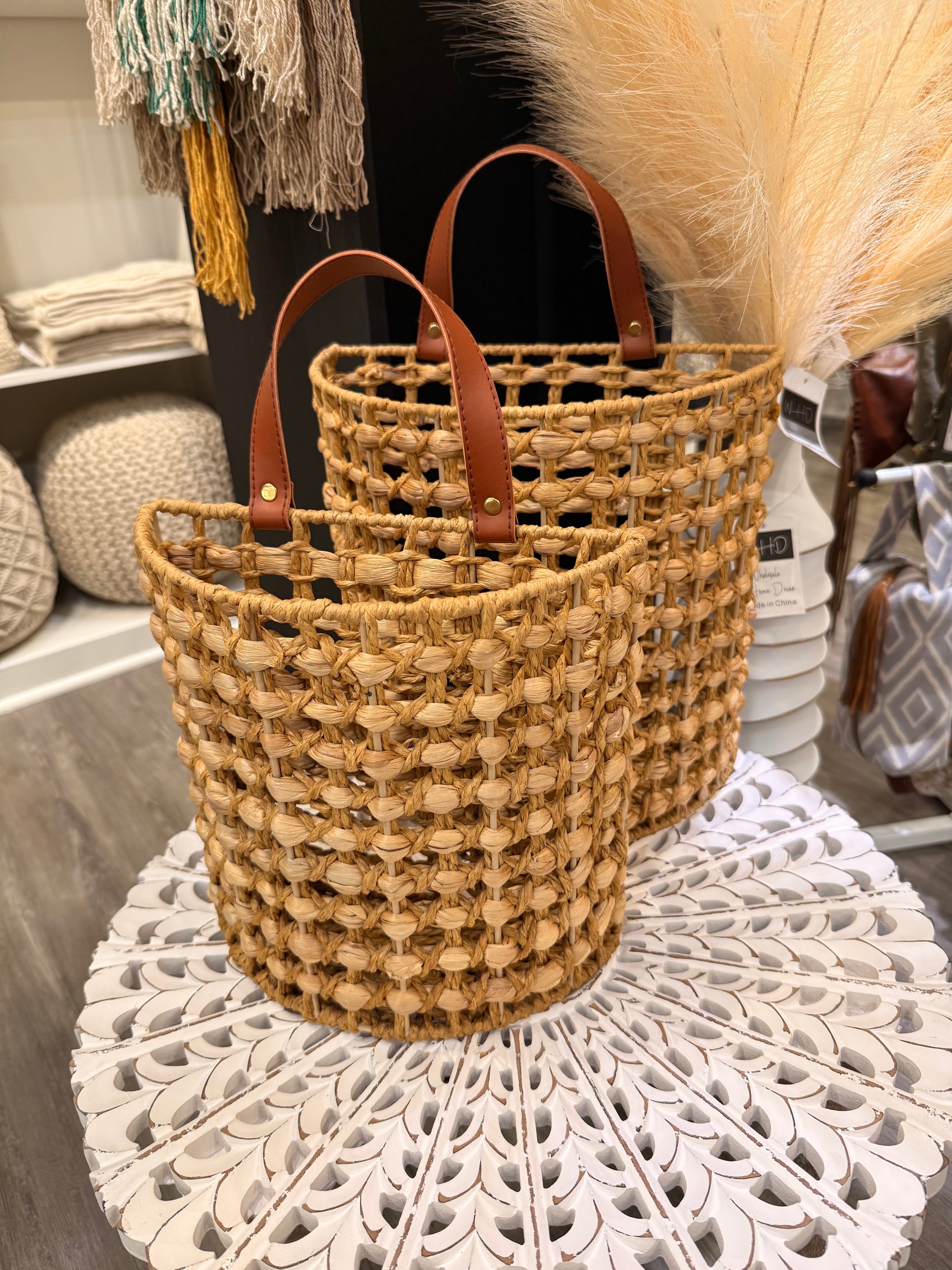 Water Hyacinth Hanging Wicker Baskets