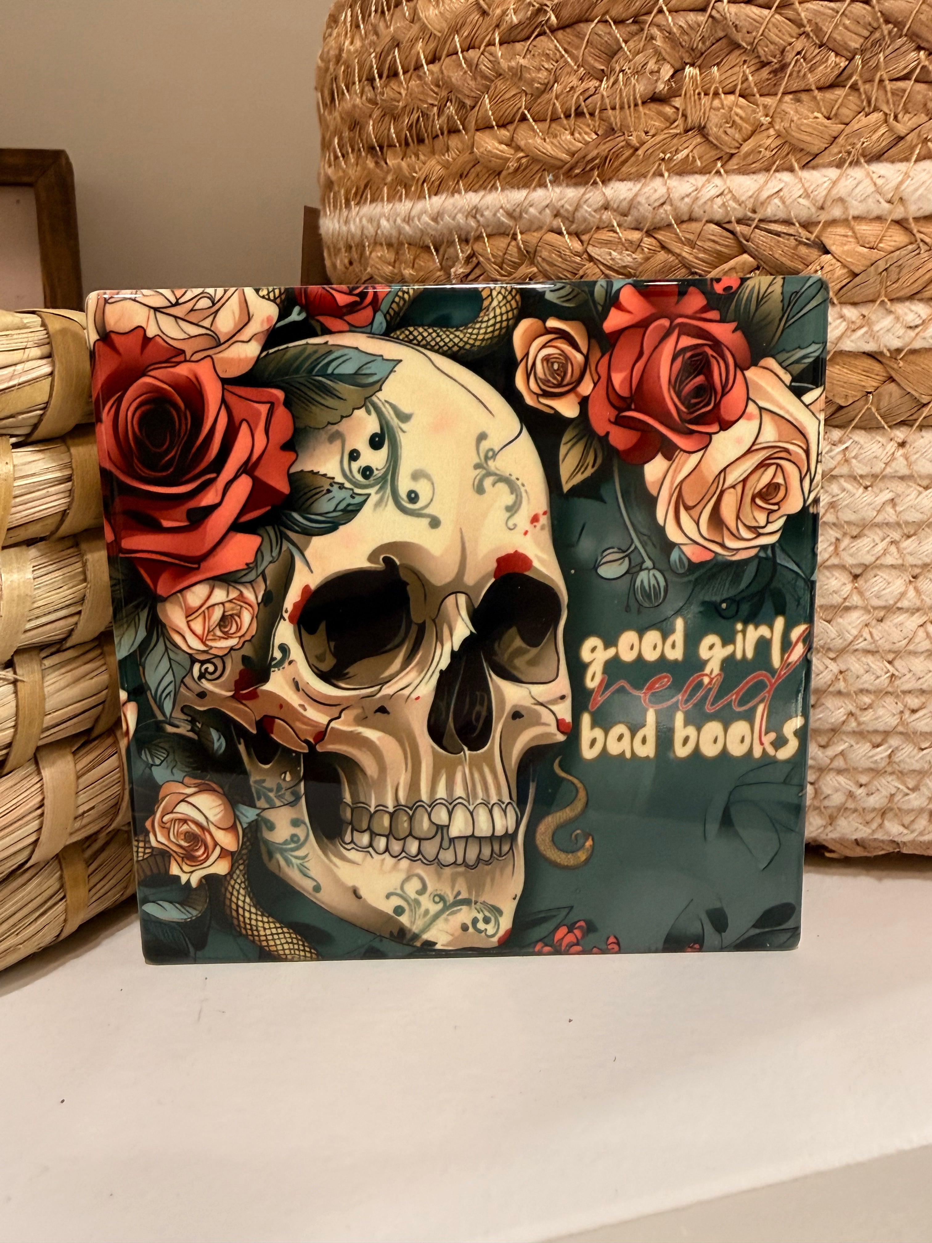 Good Girls Read Bad Books Ceramic Coaster
