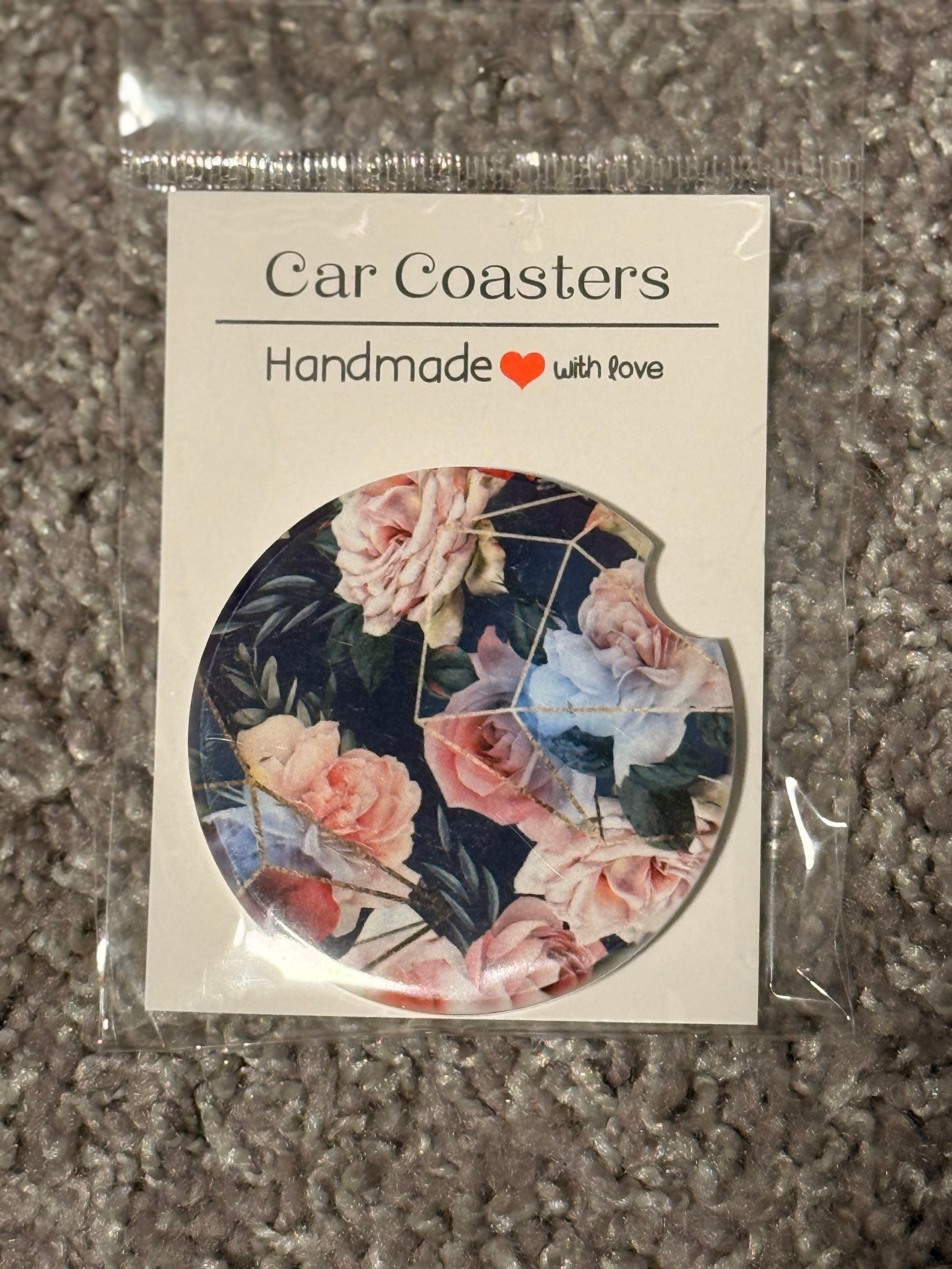 Floral with Gold Design Ceramic Car Coaster