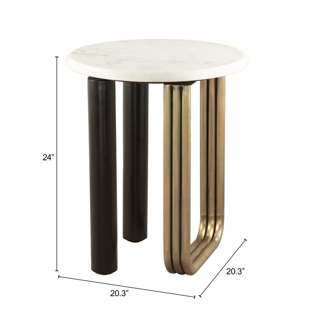 Elyn White Marble Top Round Side Table