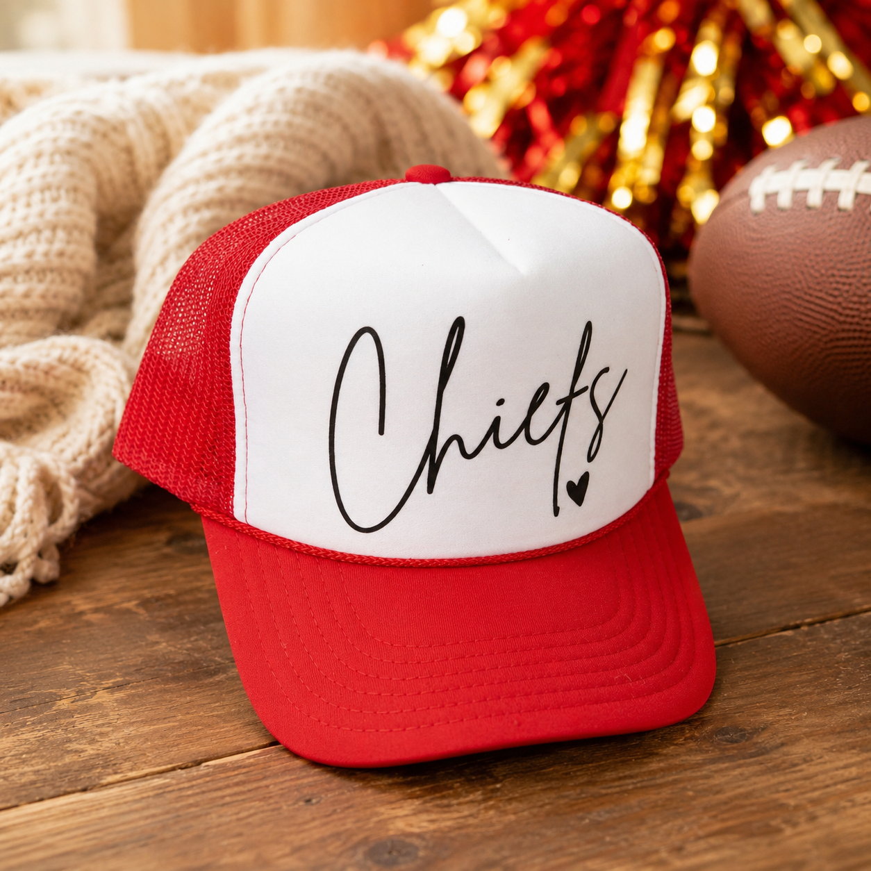 Chiefs Cursive Font Trucker Hat