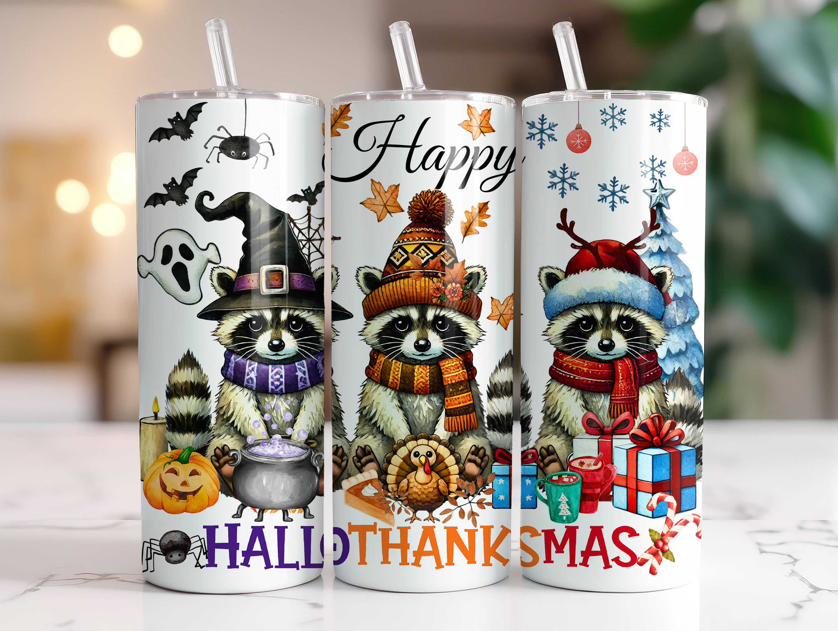 Happy Hallothanksmas 20oz Skinny Tumbler