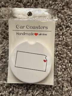 Kansas with KC Heart Car Coaster