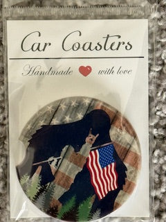 Bigfoot & Flag Ceramic Car Coaster Set
