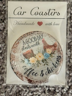Coffee & Chickens Car Coaster