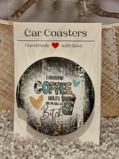 I Pretend Coffee Helps....  Ceramic Car Coaster