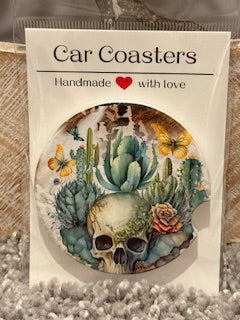 Rustic Skull Desert Ceramic Car Coaster