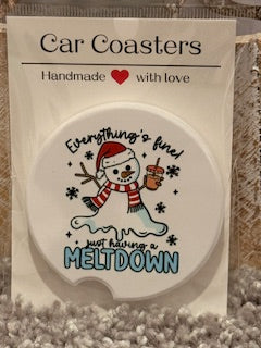 Snowman Everything's Fine Ceramic Car Coaster