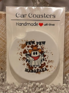 Pew Pew Madafaka Ghost Ceramic Car Coaster