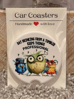 Day Drinking Birds Ceramic Car Coaster