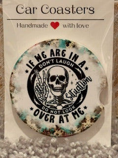 Skeleton Don't Laugh Ceramic Car Coaster