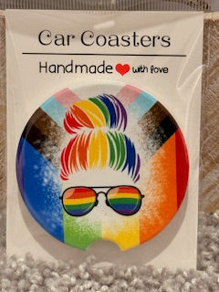 Messy Bun Pride Ceramic Car Coaster