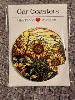 Stained Glass Sunflowers Ceramic Car Coaster