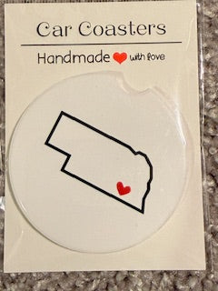Nebraska with Heart Ceramic Car Coaster