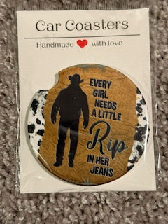 RIP in her jeans Yellowstone Ceramic Car Coaster