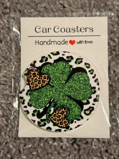 Leopard Shamrocks Ceramic Car Coaster