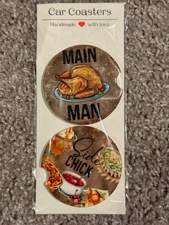 Main Man Side Dish Thanksgiving Ceramic Car Coaster