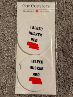 I Bleed Husker Red Ceramic Car Coaster