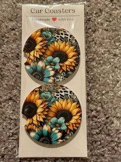 Sunflowers & Leopard Ceramic Car Coaster