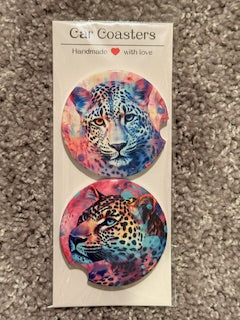 Vibrant Leopard Ceramic Car Coaster