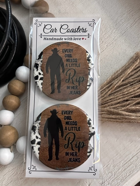 RIP in her jeans Yellowstone Ceramic Car Coaster