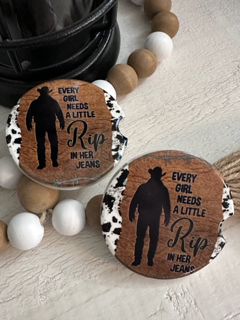 RIP in her jeans Yellowstone Ceramic Car Coaster
