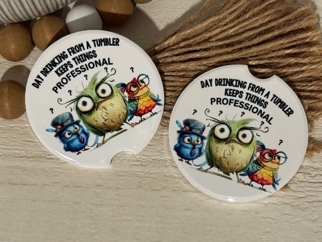 Day Drinking Birds Ceramic Car Coaster