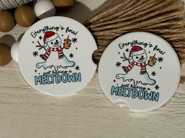 Snowman Everything's Fine Ceramic Car Coaster