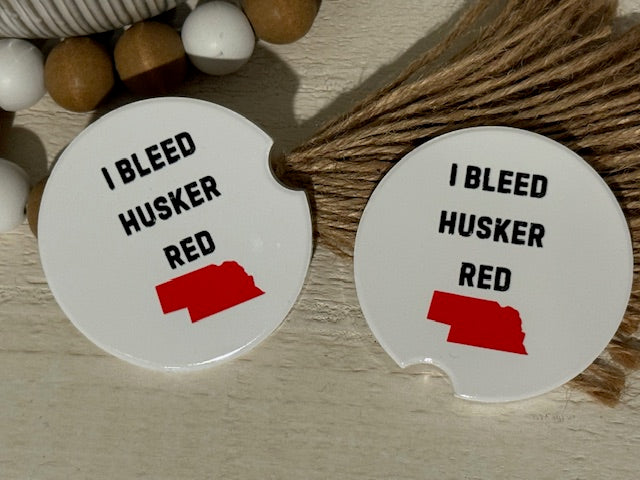 I Bleed Husker Red Ceramic Car Coaster