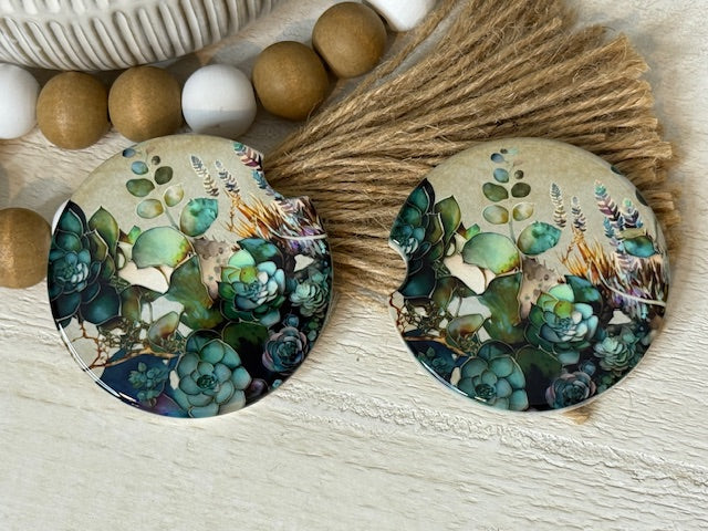 Succulents Ceramic Car Coaster