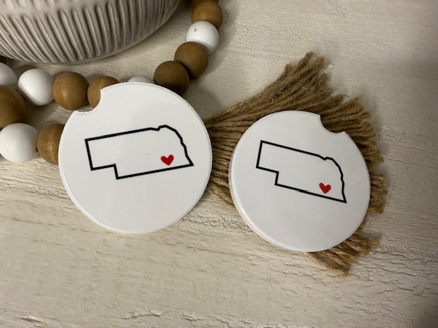 Nebraska with Heart Ceramic Car Coaster