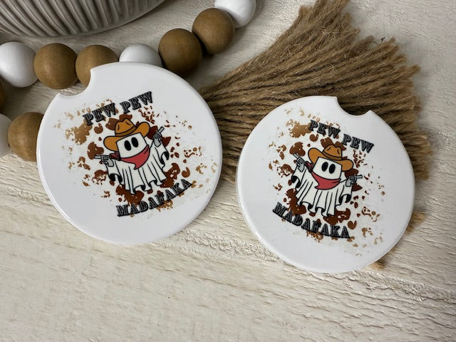 Pew Pew Madafaka Ghost Ceramic Car Coaster