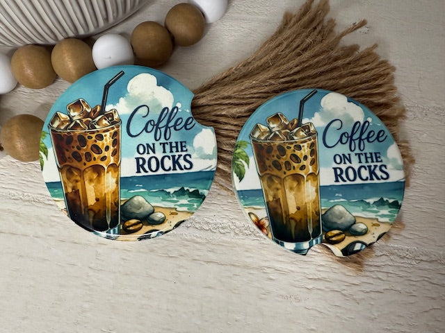 Coffee on the Rocks Ceramic Car Coaster