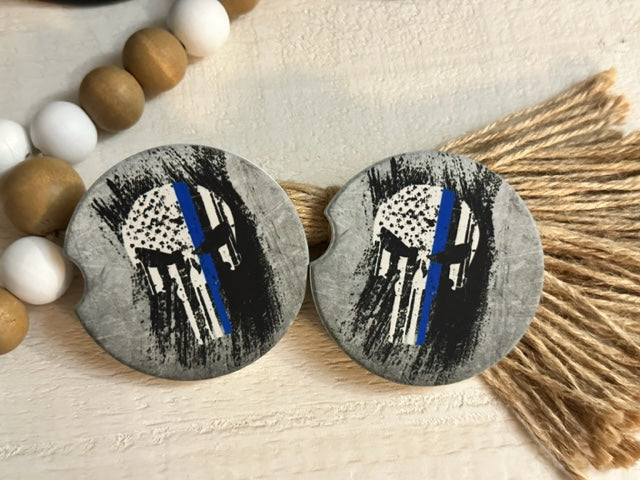 Thin Blue Line Punisher Ceramic Car Coaster
