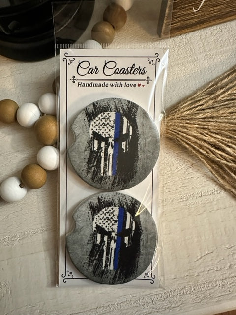 Thin Blue Line Punisher Ceramic Car Coaster