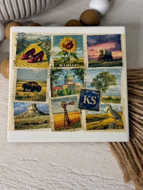 Kansas Stamps Ceramic Coaster