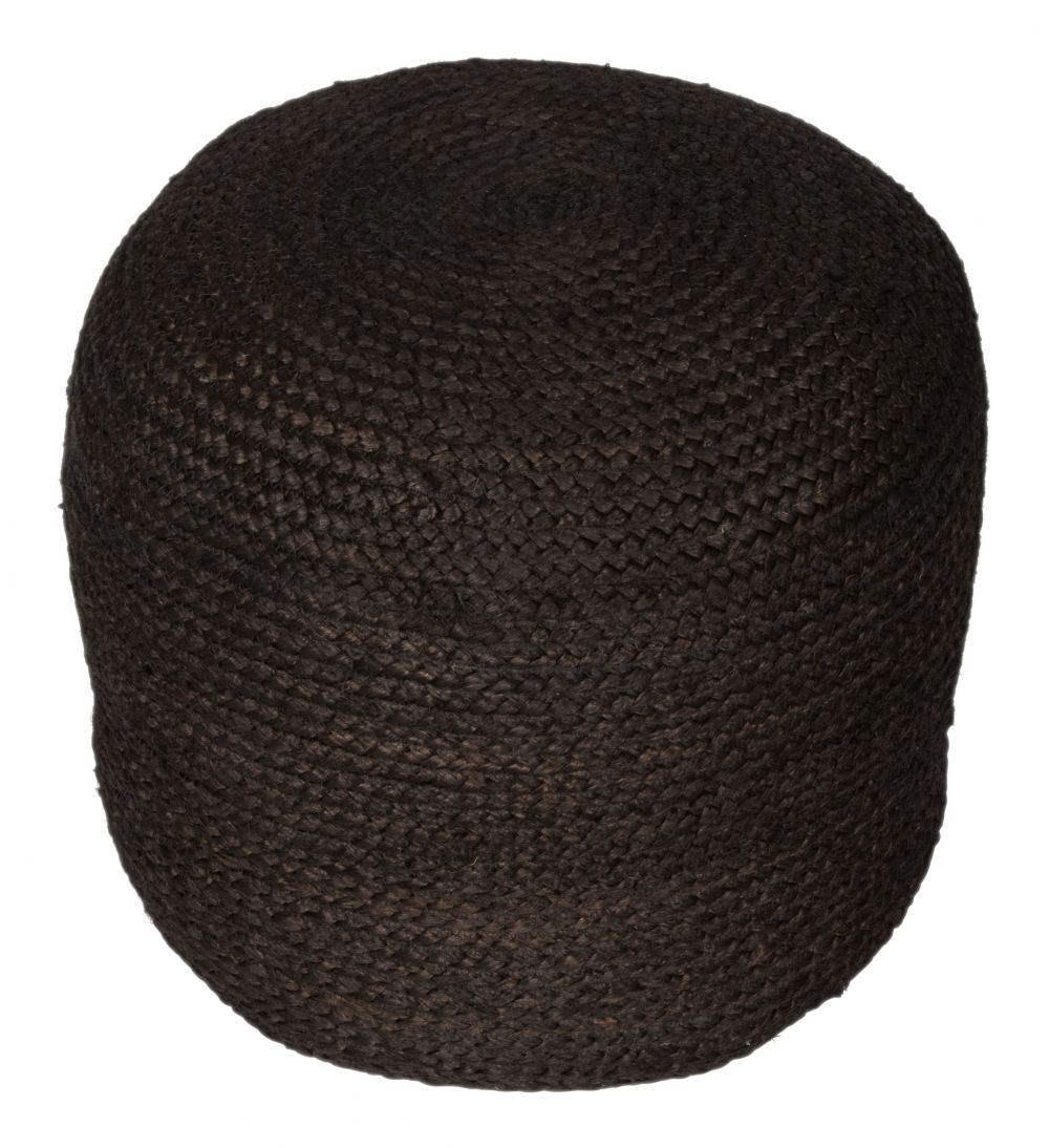 Lillian Braided Jute Black Ottoman
