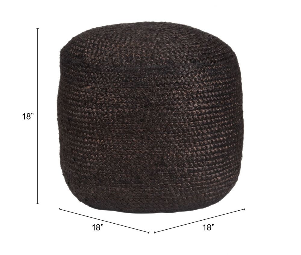 Lillian Braided Jute Black Ottoman