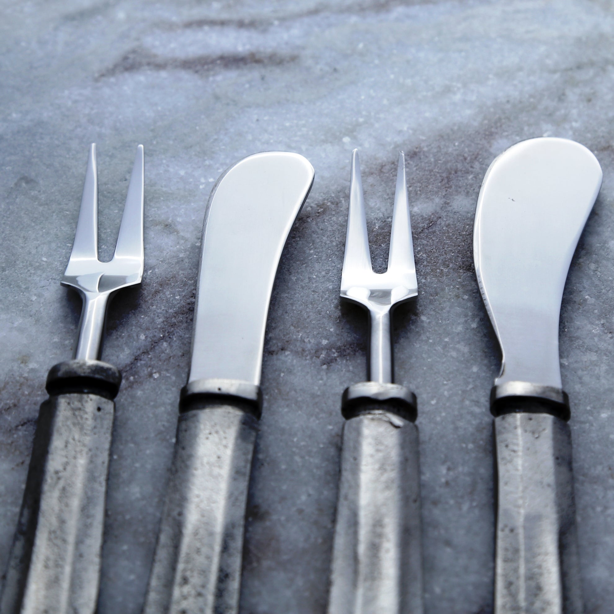 Silver Antique Maharaja Cheese Spreader & Fork 4 Pc. Set