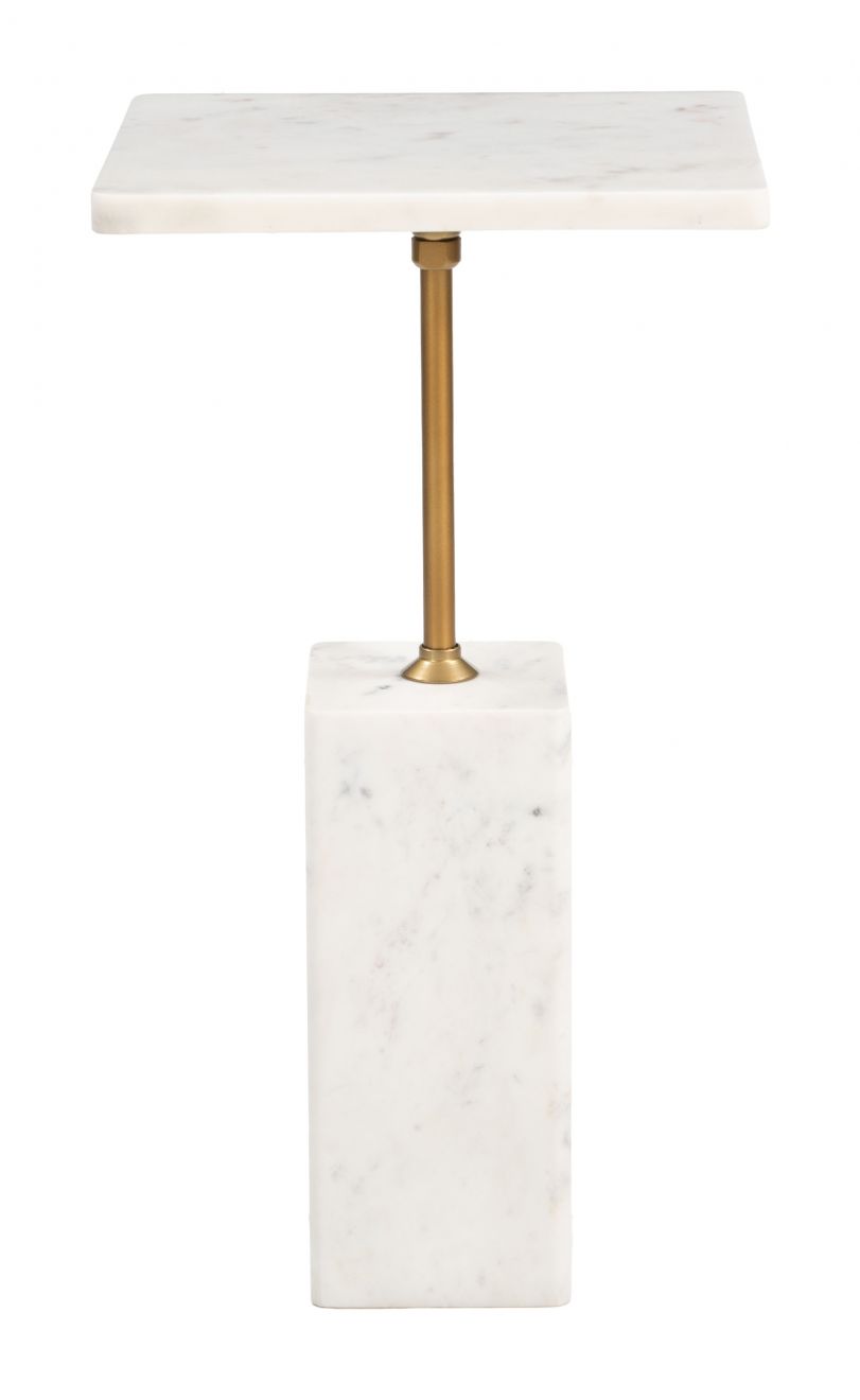 Naht White Marble Top Square Side Table