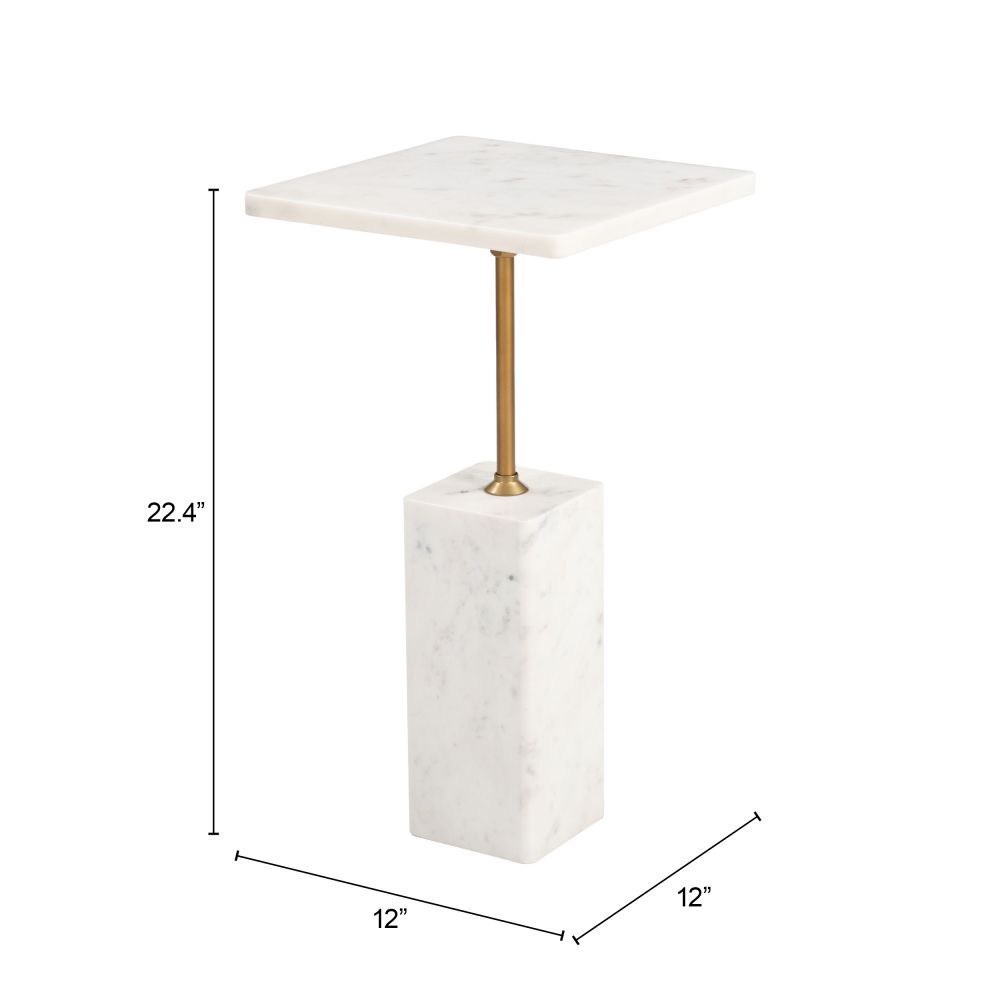 Naht White Marble Top Square Side Table