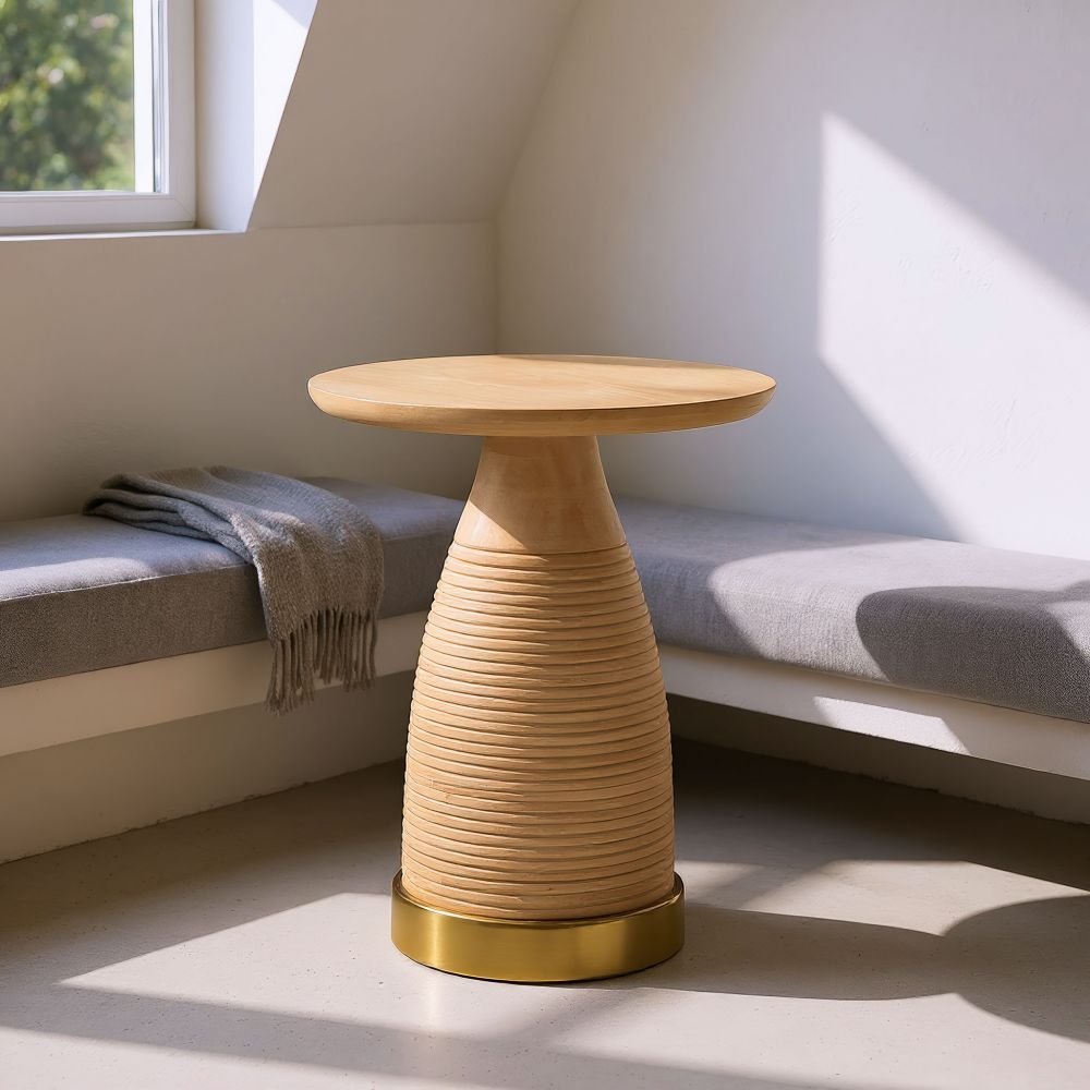 Radiant Natural Wooden Round Side Table
