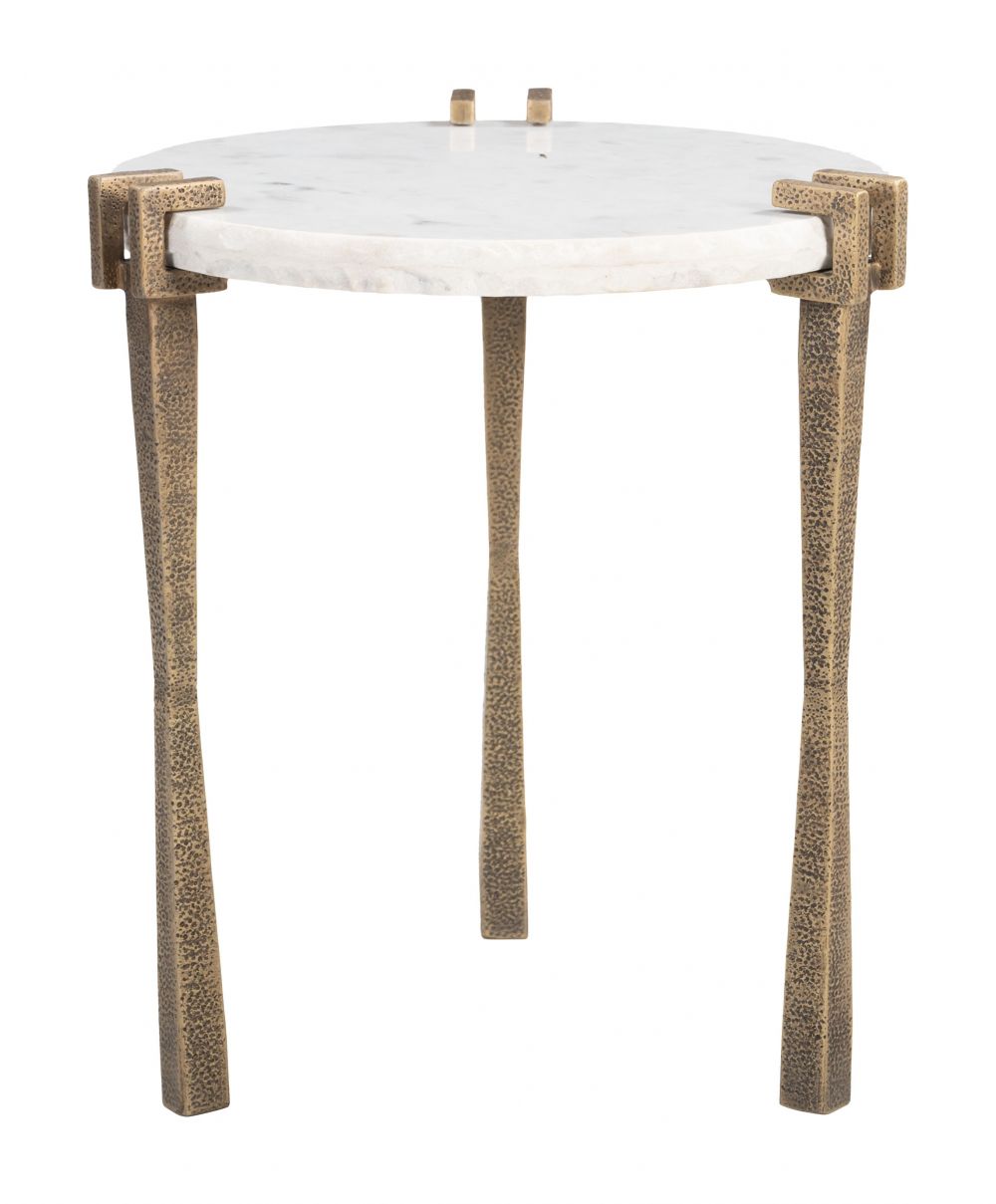 Rench White Marble Top Side Table