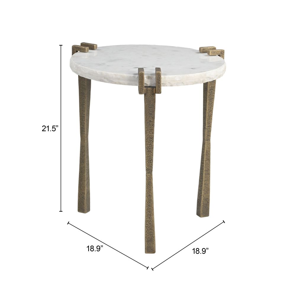 Rench White Marble Top Side Table