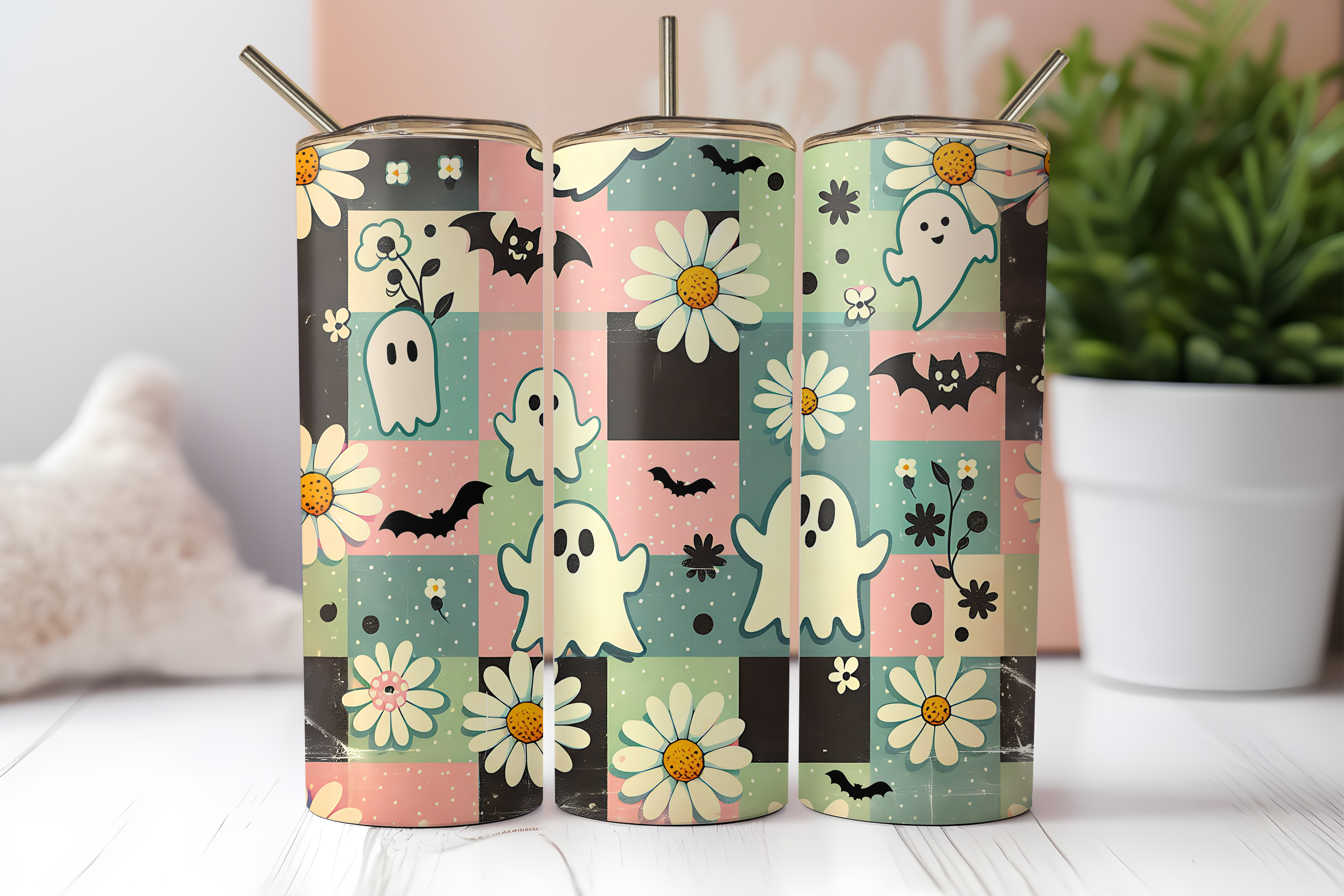 Retro Pastel Ghosts 20oz Skinny Tumbler