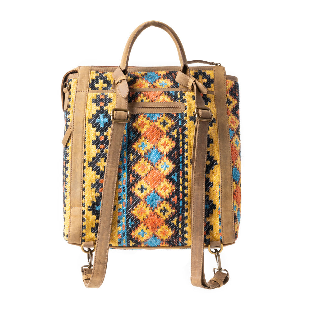 Navajo Loom Rug Leather Backpack in Desert Amber