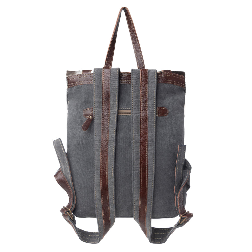 Myra Vibe with Me Hairon Canvas Backpack for Women Mandala Print, Leather Straps for Boho Travel & Western Day Trips