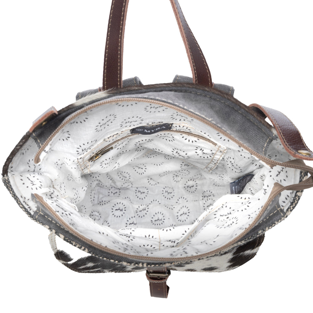 Myra Vibe with Me Hairon Canvas Backpack for Women Mandala Print, Leather Straps for Boho Travel & Western Day Trips